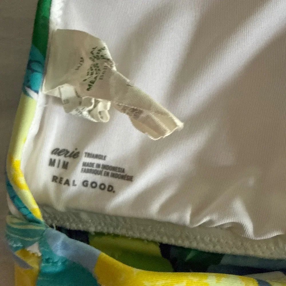 AERIE‎ Longline Blue Yellow Floral Triangle Ladies Bikini Top, M